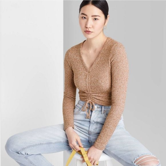 Wild Fable Ruched V-neck Sweater NEW Small - Picture 1 of 7